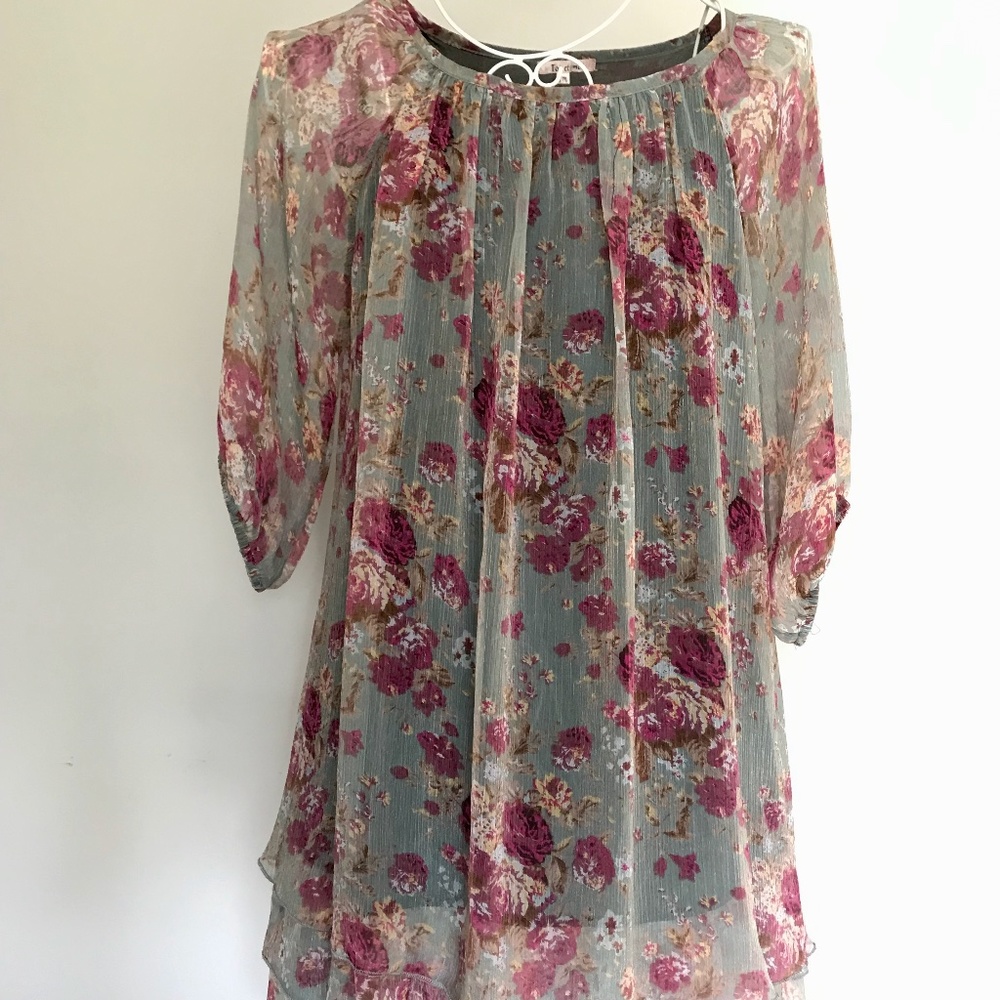 TOI ET MOI Ruffled Floral Chiffon Dress, S/M